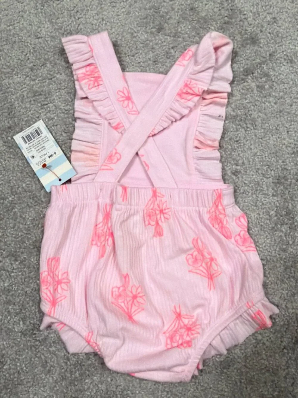 Cat & Jack Ruffle Baby Girl Sleeveless Romper Size 6-9 Months Flower Pink